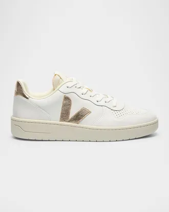 Veja V-10 Bicolor Leather Low-Top Sneakers