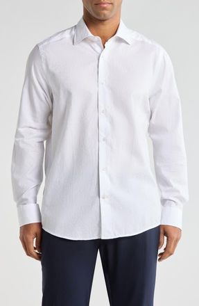 Jack Victor Cotton Jacquard Button-Up Shirt in White at Nordstrom, Size Xx-Large