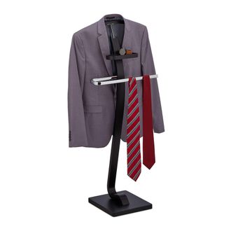 Relaxdays Gal&aacute;n De Noche Con Balda Reloj, Mozo Ropa Chaqueta Y Pantal&oacute;n, 112x46x32 Cm, Colgador Traje, Negro Y Plateado - Relaxdays