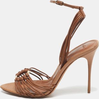 Alexandre Birman Brown Leather Harper Ankle Strap Sandals