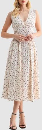 Lush Lace Trim Fit & Flare Midi Dress in Cream Red at Nordstrom Rack, Size X-Small