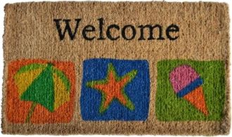 Imports Decor Beach Theme Welcome Coir Doormat, Coconut Fiber Door Mat with Starfish Umbrella Design for Indoor Outdoor Use