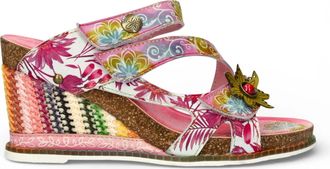 Laura Vita Balade 32 Floral Leather Wedge Espadrille Sandals