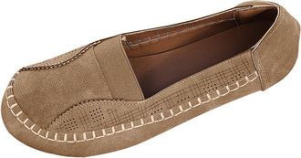 Generic Loafers for Women Leather Business Casual Shoes Comfortable Lightweight Loafer Slip-Ons Work Flat Driving Boat Shoe (Brown, 3.5)
