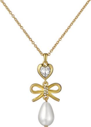 Ted Baker Imogen Icon Charm Heart Bow Faux Pearl Drop Pendant Necklace in Metallic Gold at Nordstrom