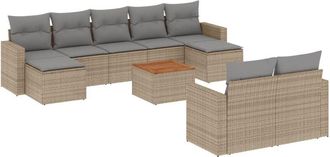 vidaXL Juego De Sof&aacute;s Jard&iacute;n Con Cojines Beige 10 Pzas Rat&aacute;n Sint&eacute;tico Vidaxl