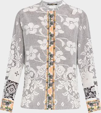 Kobi Halperin Eloise Lace-Print Silk Blouse