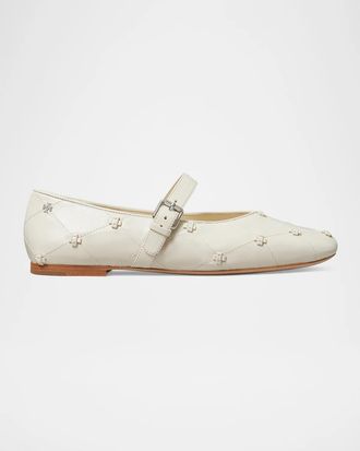 Tory Burch Bunny Knot Leather Mary Jane Ballerina Flats