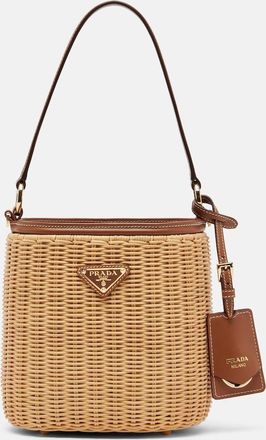Prada Leather-trimmed wicker bucket bag