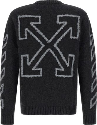 Off-white Intarsia Wool Blend Sweater - Charcoal