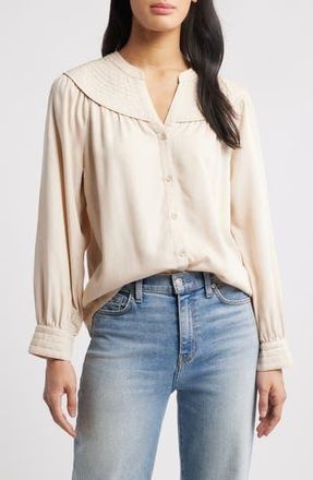 Wit & Wisdom Split Neck Balloon Sleeve Top in Macademia at Nordstrom Rack, Size X-Small