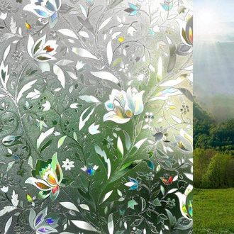 No Brand Pel&iacute;cula De Privacidad 3d Arco&iacute;ris - Pel&iacute;cula Opaca Para Ventanas - Autoadhesiva - Adherencia Est&aacute;tica - Pel&iacute;cula De Protecci&oacute;n Solar Anti-uv - Flores