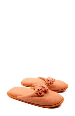 Portolano Flower Trim Cashmere Scuff Slipper in Peach/Bark at Nordstrom Rack, Size X-Large