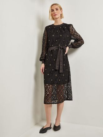 Misook Gold Grommet Laced Shift Midi Dress
