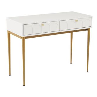 Urban Meuble Mesa auxiliar blanca con patas doradas y cajones arqueados