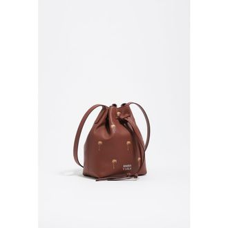 Bimba & Lola Small Palms print leather Carlino bucket bag in Nut at Nordstrom