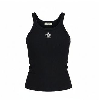 Fendi Ribbed tank top with logo embroidery Woman S