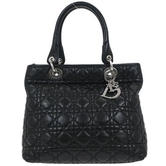 Dior Vintage Lady Dior Bag Cannage Quilt Lambskin Black Leather Handbag (Pre-Owned)