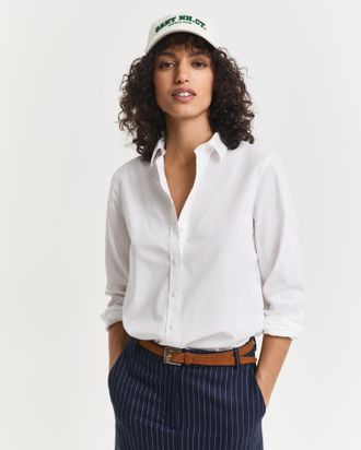 GANT Langarmbluse GANT REG POPLIN SHIRT, Damen, Gr. 38, weiss (wei&szlig;), Web, Obermaterial: 100% Baumwolle, regular fit, Blusen Langarmbluse