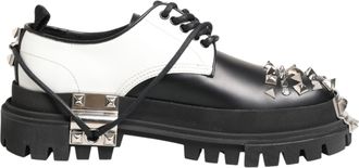Dolce & Gabbana Black White Studded Men Formal Derby Mens Shoes