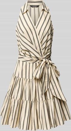 Lauren Ralph Lauren Knielanges Kleid im Stufen-Look mit Umlegekragen in Sand, Größe 42