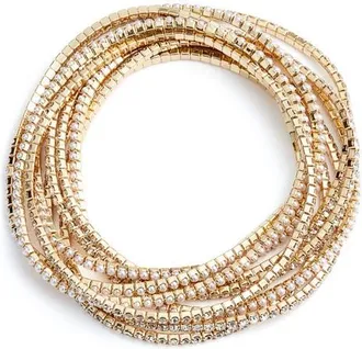 Nordstrom Set of 10 Crystal Stretch Bracelets in White- Gold at Nordstrom