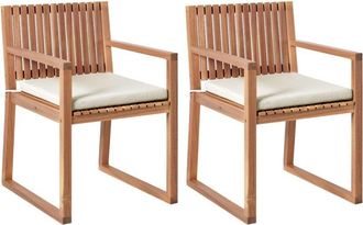 Beliani Beliani - Rustic Outdoor Set of 2 Garden Dining Chairs with Cushions Certified Acacia Wood Polyester Light Brown Red Sassari ii