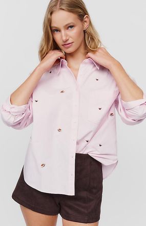Maeve Shrunken Bennet 100% Cotton Embellished Buttondown Shirt