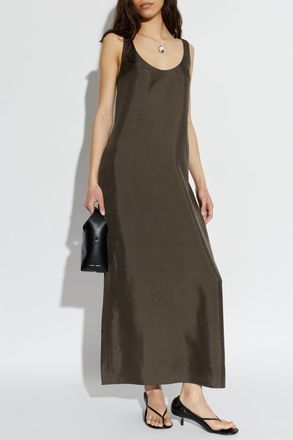 R&oacute;he Silk Dress With Spaghetti Straps, Womens, Brown