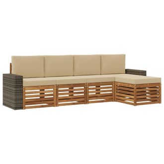 vidaXL Conjunto De Sof&aacute;s De Exterior Con Coj&iacute;n 5 Pcs Natural Y Beige Vidaxl