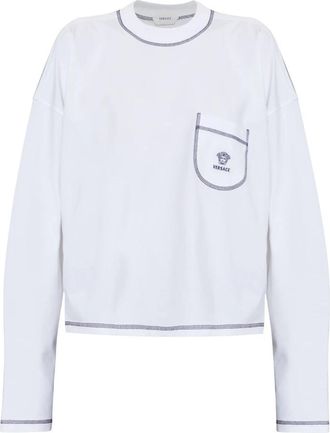 Versace Katoenen top met lange mouwen - Dames - Longsleeves - Wit - L - Katoen - Tops