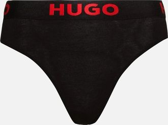 HUGO BOSS Womens Sporty Logo Thong, Black - Size: 18