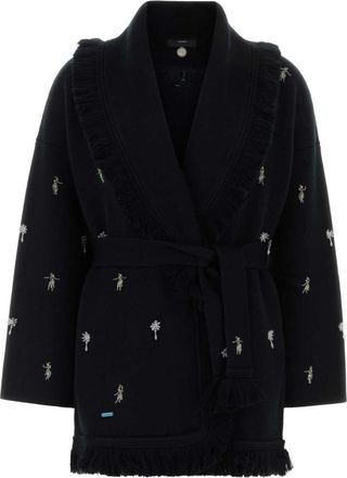 Alanui Black Embroidered Shawl Neck Cardigan