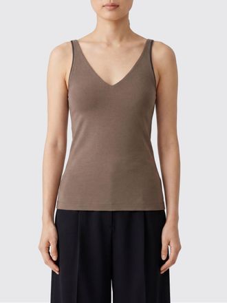 Brunello Cucinelli Top slim fit in cotone con scollo a V e dettaglio monile