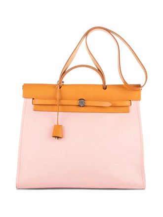 Herm&egrave;s leather-trimmed tote bag - Pink