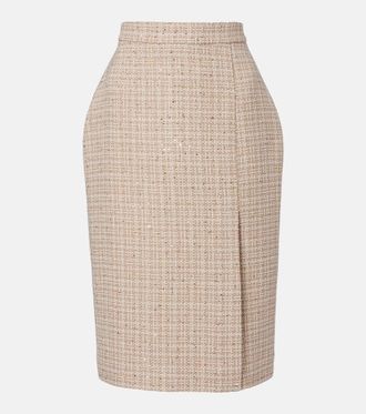 Elie Saab Checked sequined tweed midi skirt