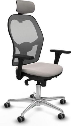 Piqueras y Crespo Piqueras Y Crespo - Jorquera Sincro Malla Gris Similpiel Blanco Brazos 3d Base Aluminio Cabecero 2d Ruedas 65mm Engomada