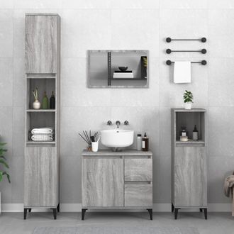 vidaXL Vidaxl - Set De Muebles De Ba&ntilde;o 3 Pzas Madera Contrachapada Gris Sonoma