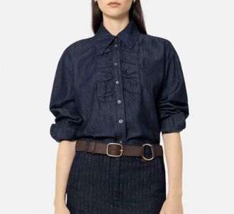Luisa Cerano Ruffle Front Blouse In Denim