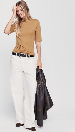 Pilcro Hartley Wool Blend Tissue Weight Mock Neck Top