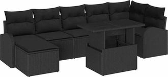 vidaXL Conjunto De Sof&aacute; De Jard&iacute;n Con Coj&iacute;n 8 Pcs Negro Polirat&aacute;n Vidaxl