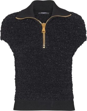 Balmain Tweed Top - Dames - V-hals truien - Zwart - S - Tweed - Truien & Vesten