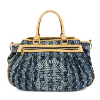 Louis Vuitton Porte Epaule Raye Striped Monogram Denim Blue Denim_Jeans Handbag (Pre-Owned)