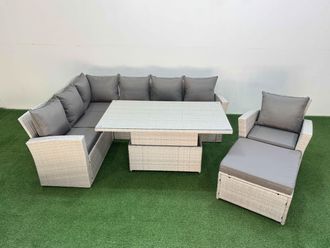 Fimous 8 Seat Garden Furniture Corner Sofa with Footstool Light Grey
