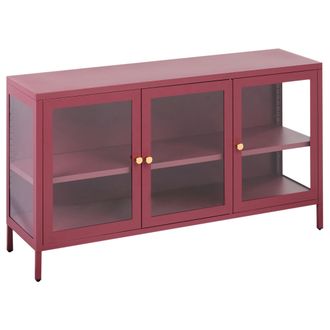 Beliani Aparador Moderno De Acero Vidrio Templado 3 Puertas Estantes Ajustables Rojo Oscuro Newport
