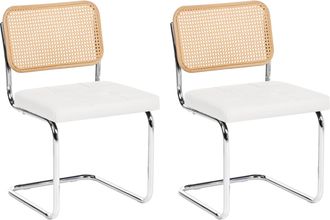 Beliani Conjunto De 2 Sillas De Comedor Tapizado De Piel Sint&eacute;tica Con Capiton&eacute; Blanco Ethete