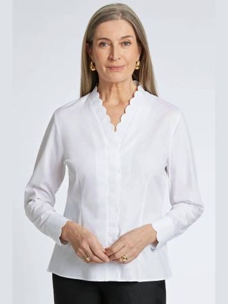 Foxcroft Bridget Button Down Blouse In White/peri