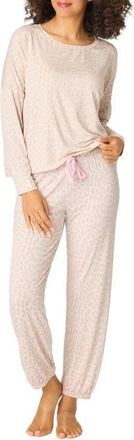 PJ Salvage Luxe Leopard Print Jersey Pajamas in Light Beige at Nordstrom, Size X-Small