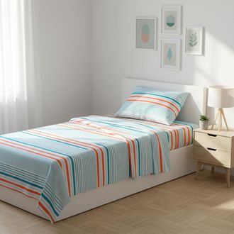 KASANOVA Completo letto singolo righe azzurro arancione