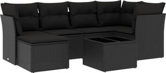 vidaXL Vidaxl - Set De Comedor De Jard&iacute;n 7 Pzas Y Cojines Rat&aacute;n Sint&eacute;tico Negro